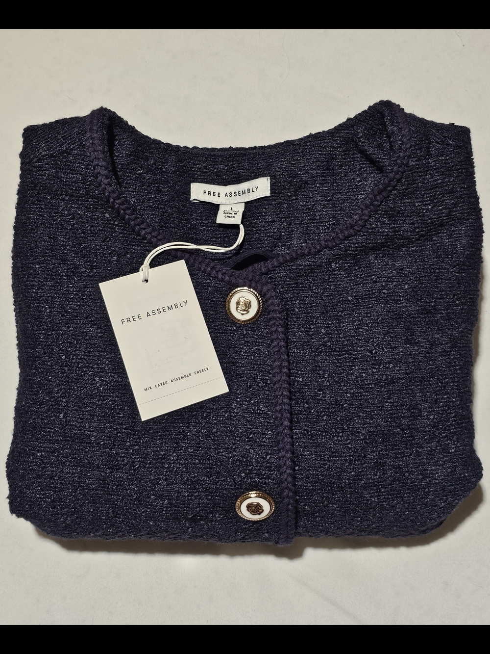 Free Assembly Women's Navy Textured Bouclé Blazer